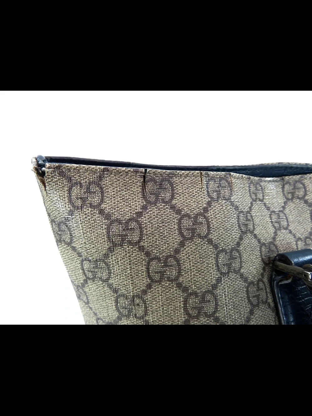 Gucci Beige GG Canvas Tote with Blue Leather Handles